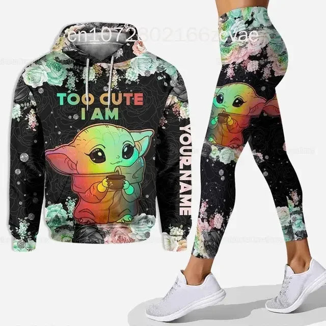 2024 New Disney Yoda Baby 3D Hoodie Women's Hoodie SuitYoda Baby Yoga Pants Sweatpants Fashion Sports Suit