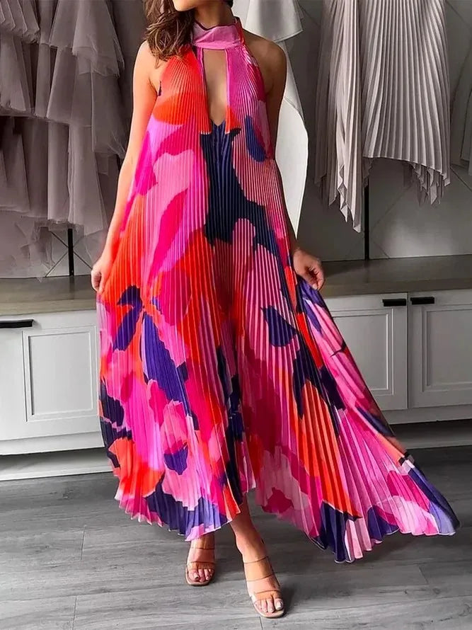 Maxi Dresses 2023 Summer Autumn Chic Vacation Holiday Vestidos Elegant V-neck Print Long Sleeve Dress For Women Patchwork Split