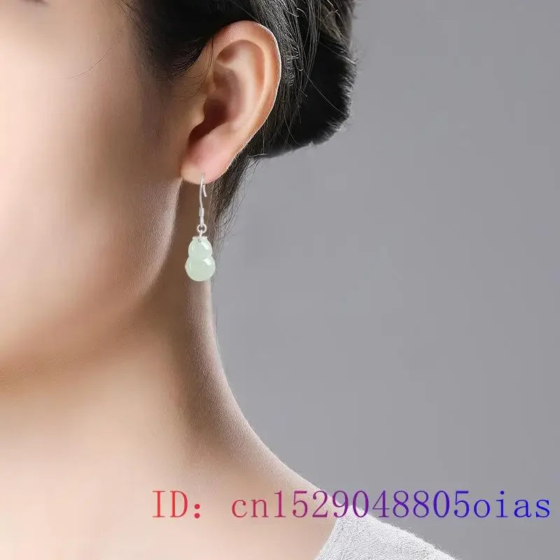 Burmese Jade Gourd Earrings White Real Jewelry Certificate Luxury Women Gemstone Amulets 925 Silver Charm Amulet Natural