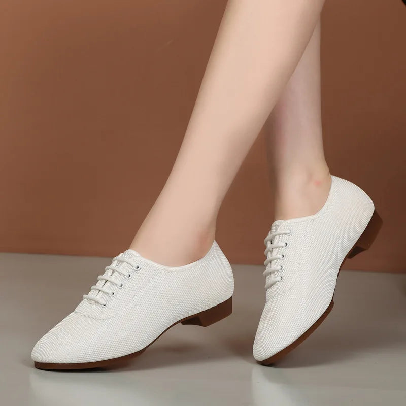 2024 New Modern Dance Shoes Women Ballroom Dancing Soft Rubber Sole Low Heels Jazz Latin Shoes Tango Dance Sneakers