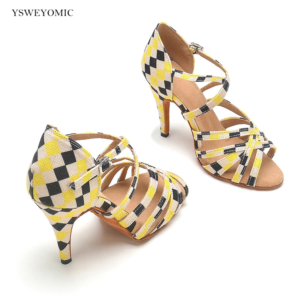 YSWEYOMIC Latin Salsa Dance Shoes 2024 Spring Summer Style Yellow different Colors Soft Insole Dance Heels Customized Logo