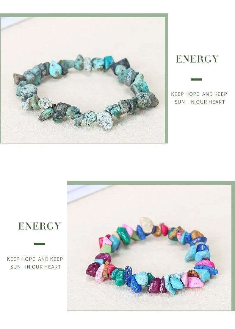 JD Irregular Chips Natural Stone Bracelet Coral Turquoise Beads Quartz Gravel Stretch Bracelets Bangles for Women Girls