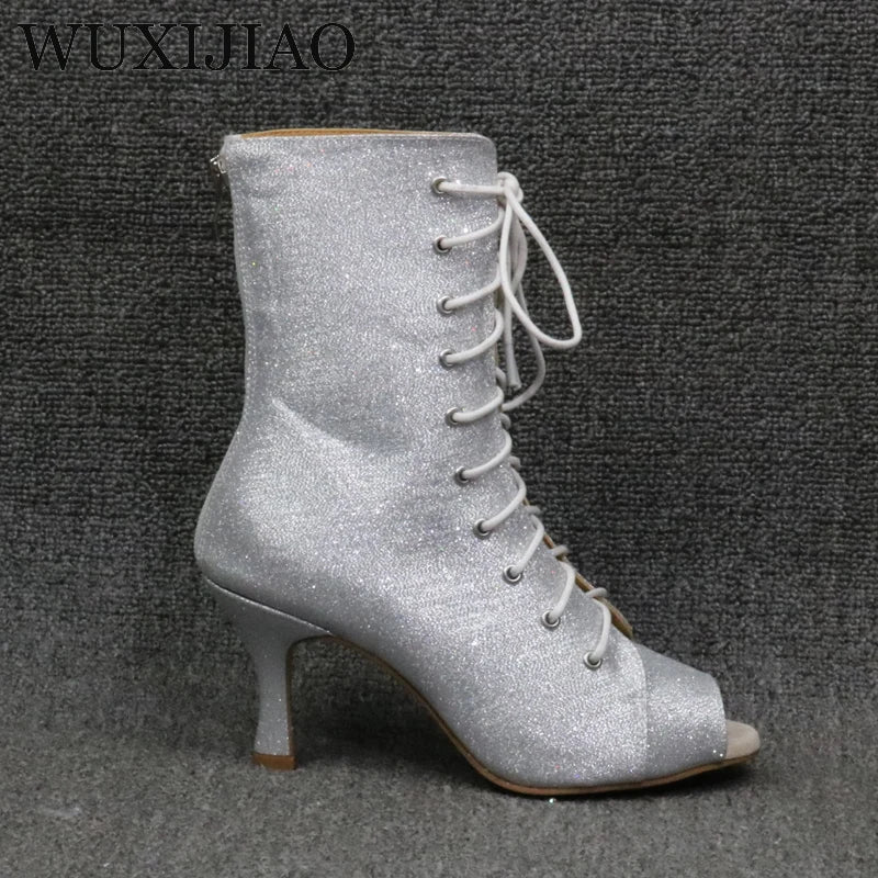 New European and American high heels with straps and hollow out cool boots, modern dance steel pipe jazz dance boots, indoor