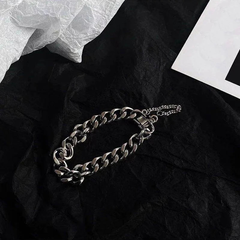 Kpop Stainless Steel Metal Chains Bracelets For Women Men Punk Sliver Cuban Link Chain Wristband Bracelet Classic Charms Jewelry