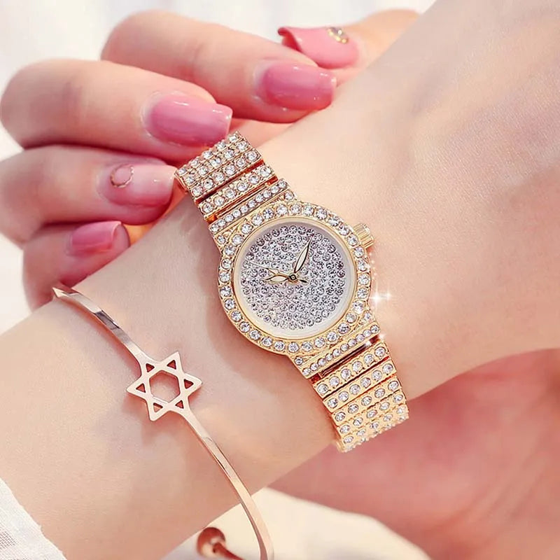 Luxury Female Quartz Watch Women Watches Luxury 18K Gold Watch Fashion Calender Lady Diamond Watch Female Quartz Wristwatch Hour