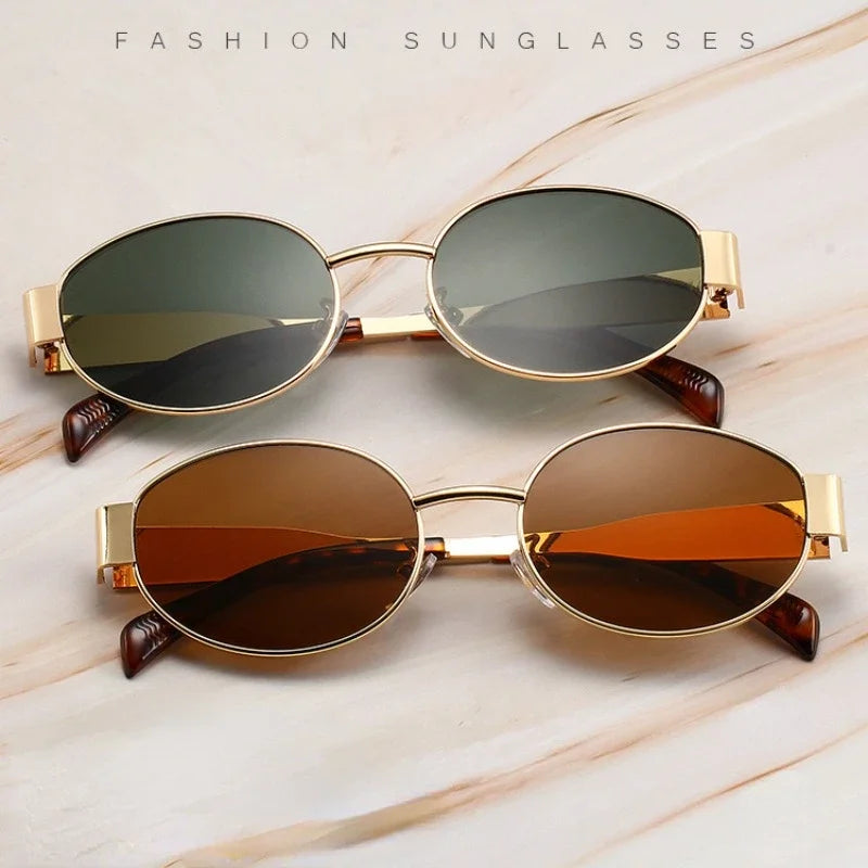 2024 New Oval Sunglasses High Quality Men and Woman Small Round Metal Fashion Sunglasses Womens Vintage Gucci Sun Glasses gafas