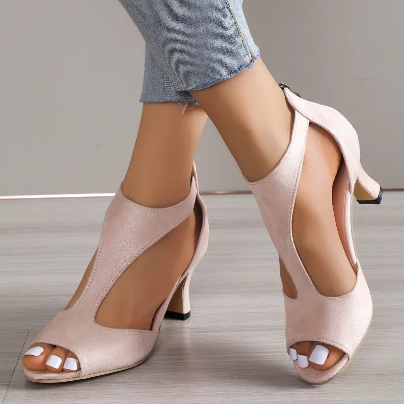 Women's Roman Sandals, Medium Heeled High Heels, Large Size 42 43, 2024 Summer Fish Toe Slim High Heels, Fashionable and Elegant