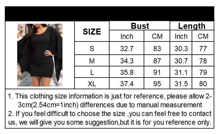 New Retro Gothic High Waist Black Dress Vintage Aesthetic Bat Sleeve Mini Dresses Goth Elegant Bandage Party Dress Women Outfits