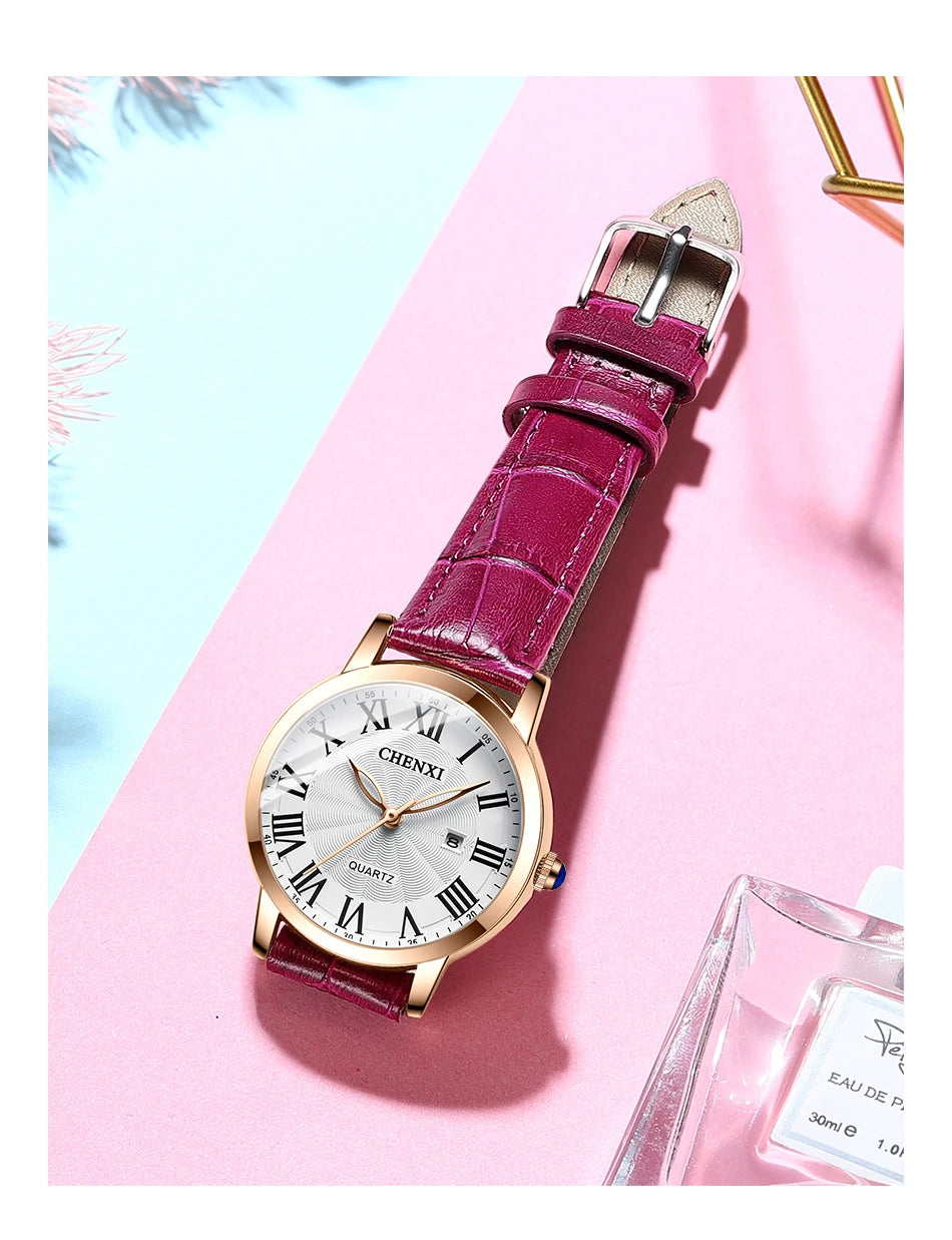 CHENXI Leather Quartz Ladies Watches Top Brand Luxury Casual Watch for Women Waterproof Fashion Leather Analog Womens Wristwatch