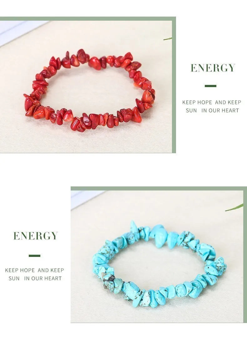 JD Irregular Chips Natural Stone Bracelet Coral Turquoise Beads Quartz Gravel Stretch Bracelets Bangles for Women Girls