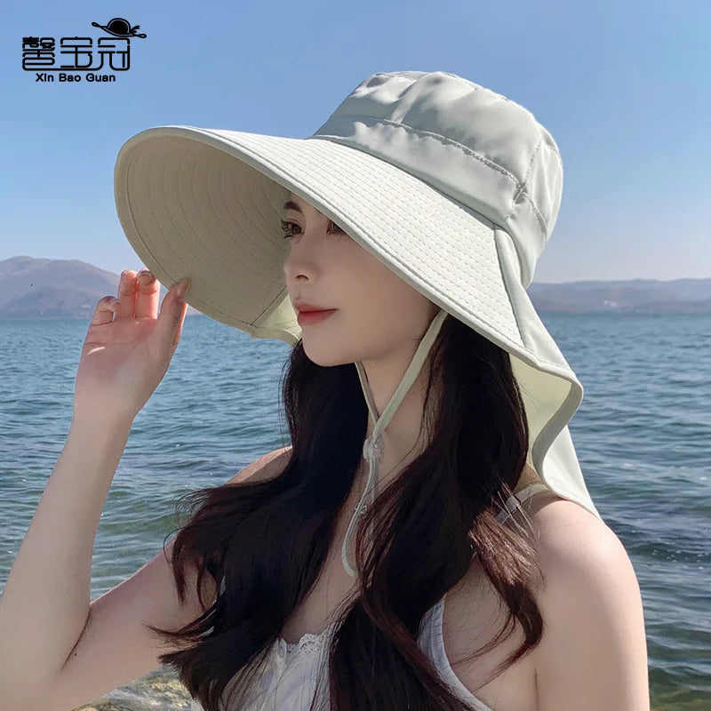 Outdoor Sun Bucket Hat for Women Girls with 50+ UPF Protection Safari Cap Wide Brim Fishing Hat with Neck Flap Model 8112