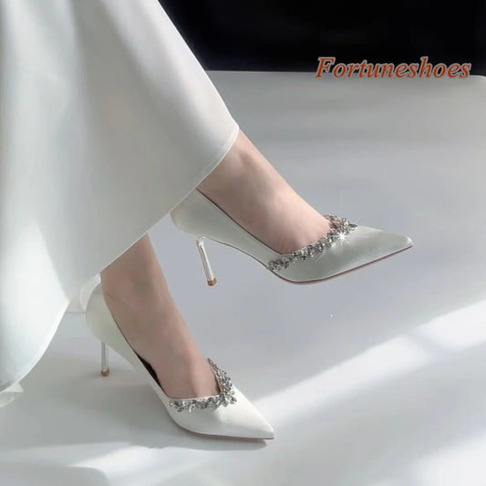 Shallow Pointed Women Shoes Slip On Stiletto Heel Rhinestone Crystal Pumps Fashion Casual Party Spring/autumn 2024 Newest Pumps