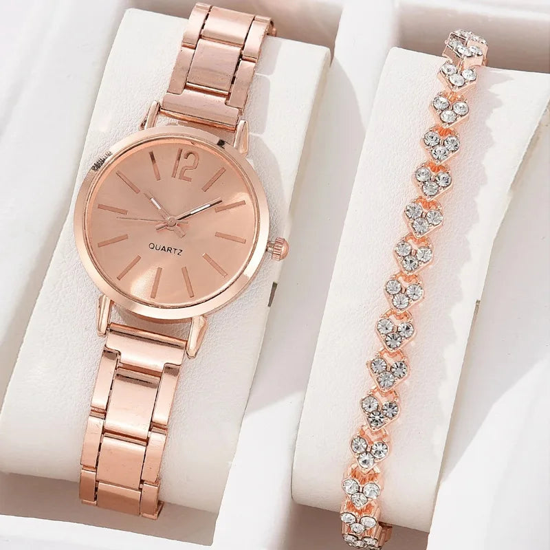 Ladies Fashion Simple Digital Alloy with Quartz Watch Bracelet 2pcs Set Luxury Women Simple Dial Ladies Watches Reloj Mujer