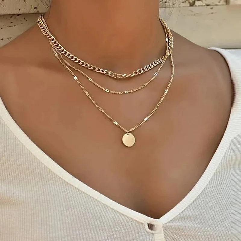 Vintage Necklace for Women on Neck Silver Chain Necklace Bohemian Multilayer Coins Necklace Girls Collier Femme Collares Jewelry