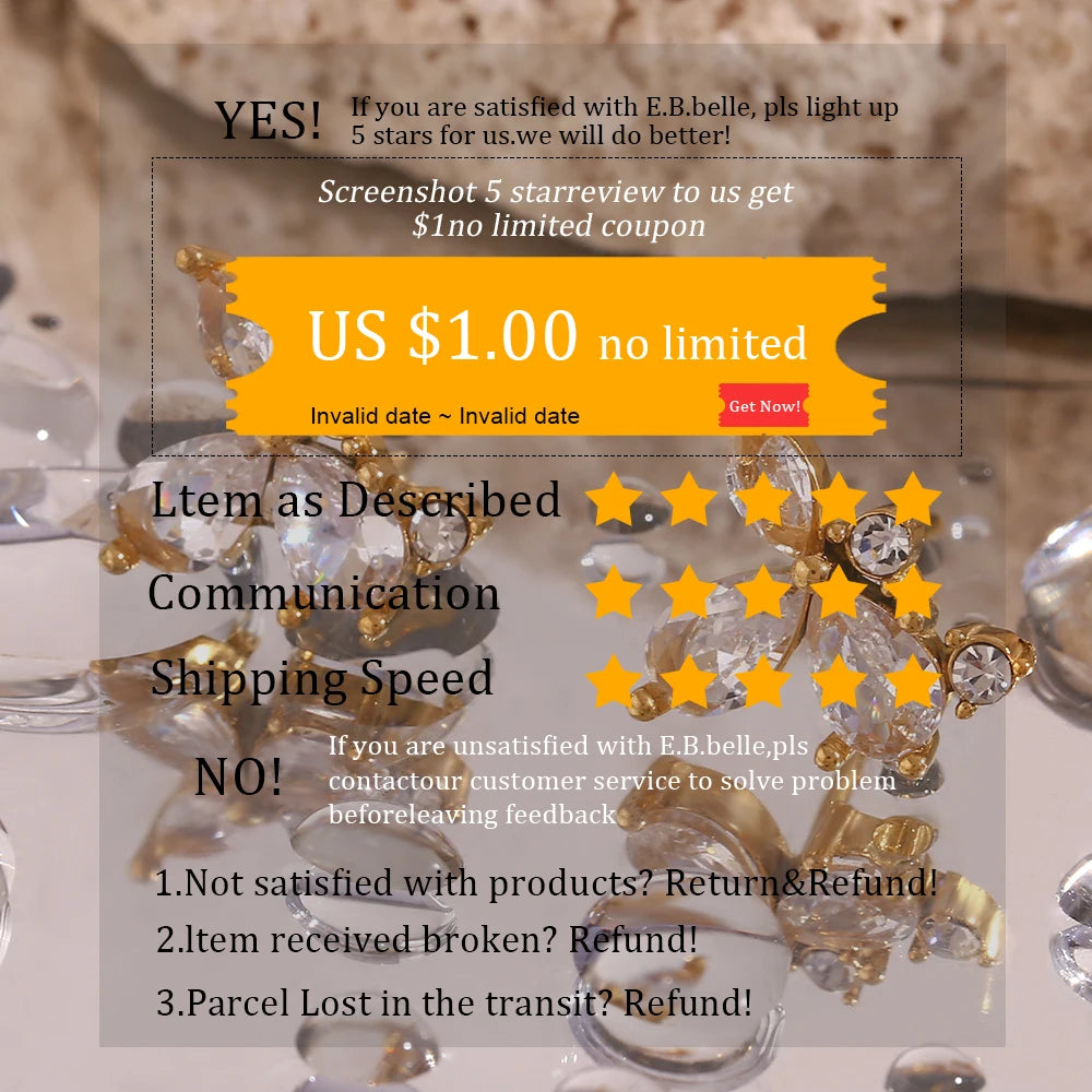 E.B.belle Summer Colorful Crystal Necklace Stainless Steel Gold Plated Waterproof Waterdrop Pendant Necklace For Wedding