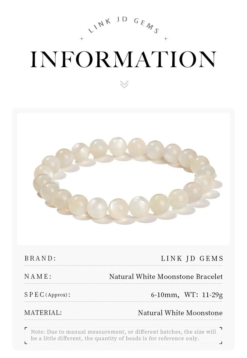 JD Natural Stone White Moonstone Beaded Bracelet Women Fashion Shiny Prayer Yoga Mala Prayer Balance Bangles Girlfriend Gifts