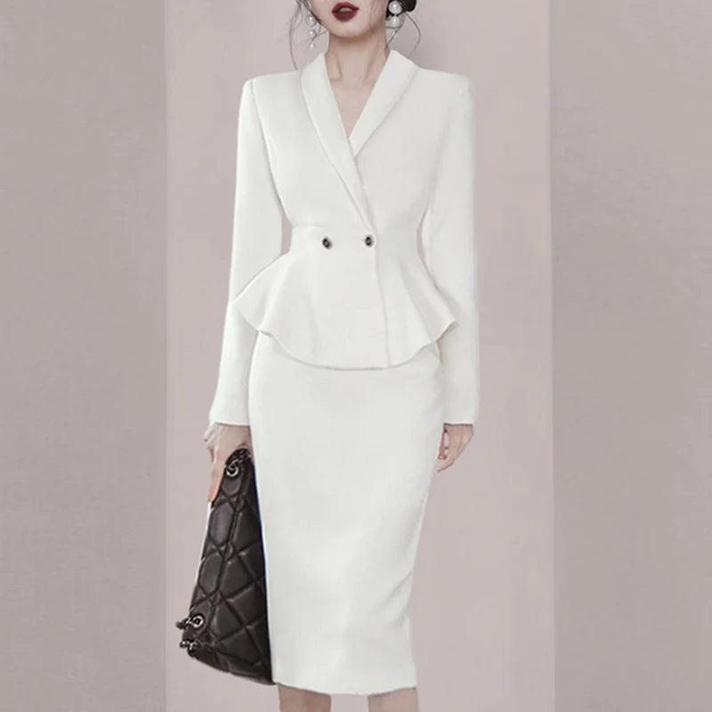 Elegant Office Ladies Dress Suits 2 Two Piece Sets Clothes Outfits Female Work Business Chic Formal Wear Blazer Pencil Skirts