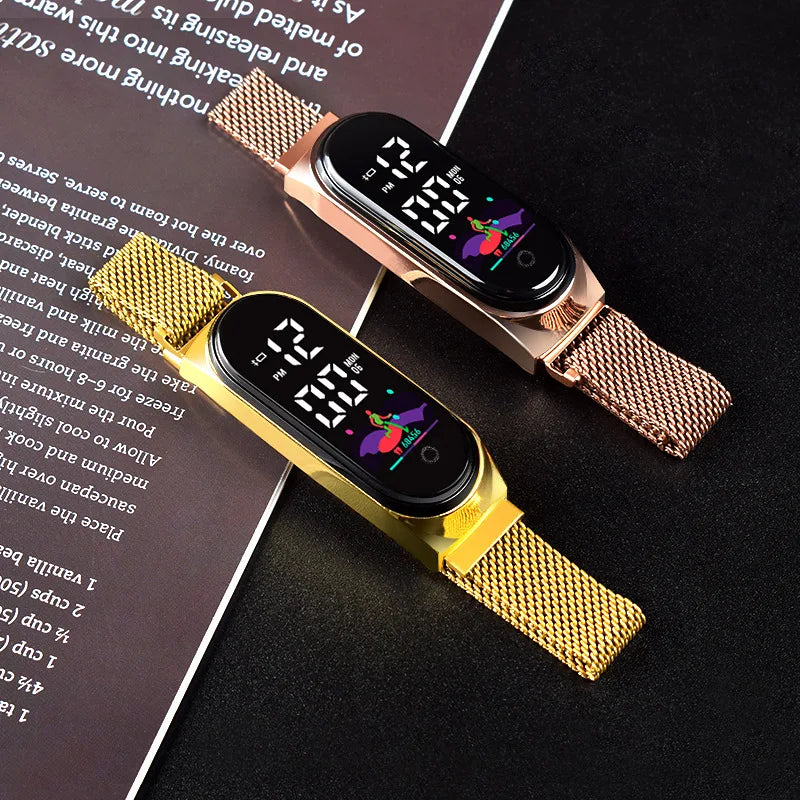 Luxury Digital Watch Women Rose Gold Electronic LED Wristwatch Metal Strap Fashion Luminous Ladies Watch Bracelet Montre Femmes