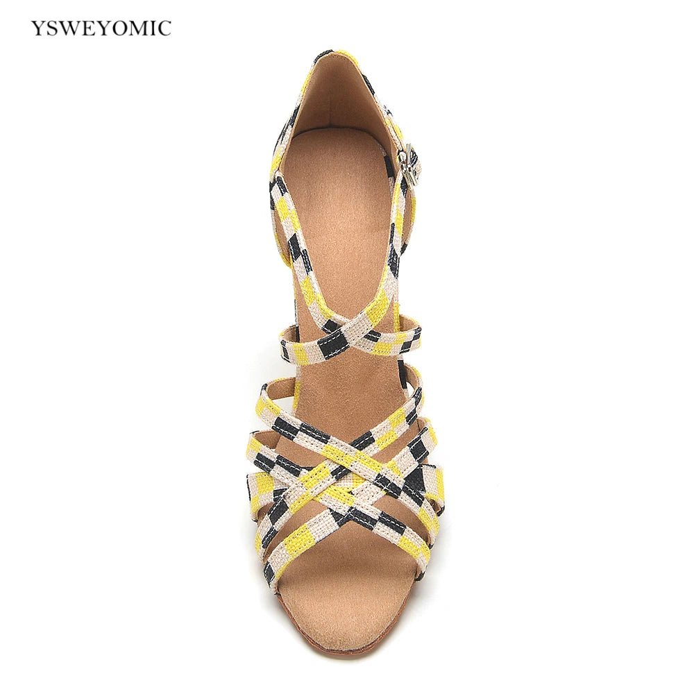 YSWEYOMIC Latin Salsa Dance Shoes 2024 Spring Summer Style Yellow different Colors Soft Insole Dance Heels Customized Logo