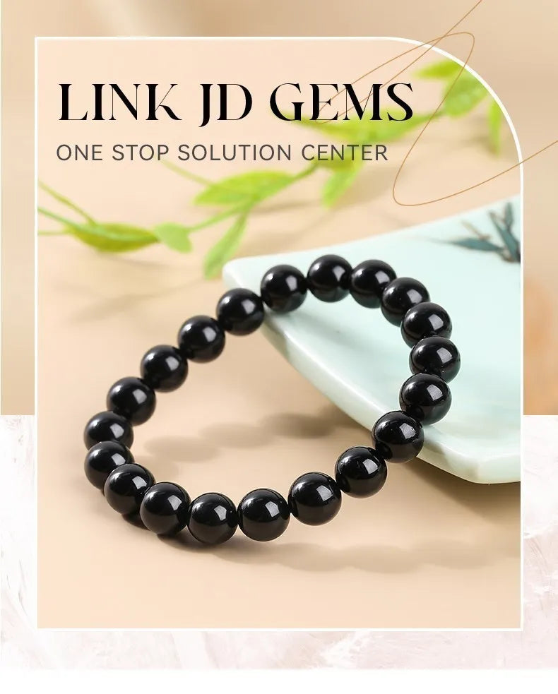 JD Natural Stone 7A Black Tourmaline Bead Bracelets Women Healing Crystals Chakra Yoga Meditation Jewelry Schorl Strand Bangles