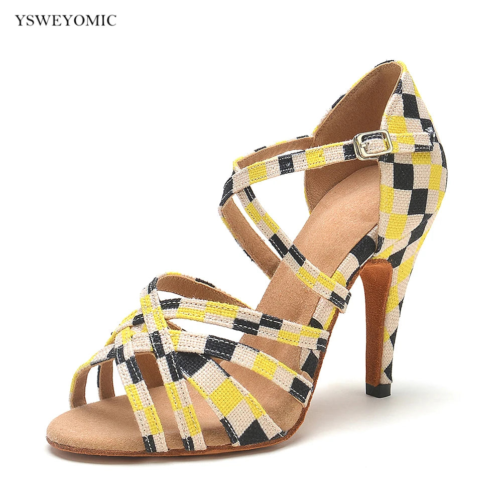 YSWEYOMIC Latin Salsa Dance Shoes 2024 Spring Summer Style Yellow different Colors Soft Insole Dance Heels Customized Logo