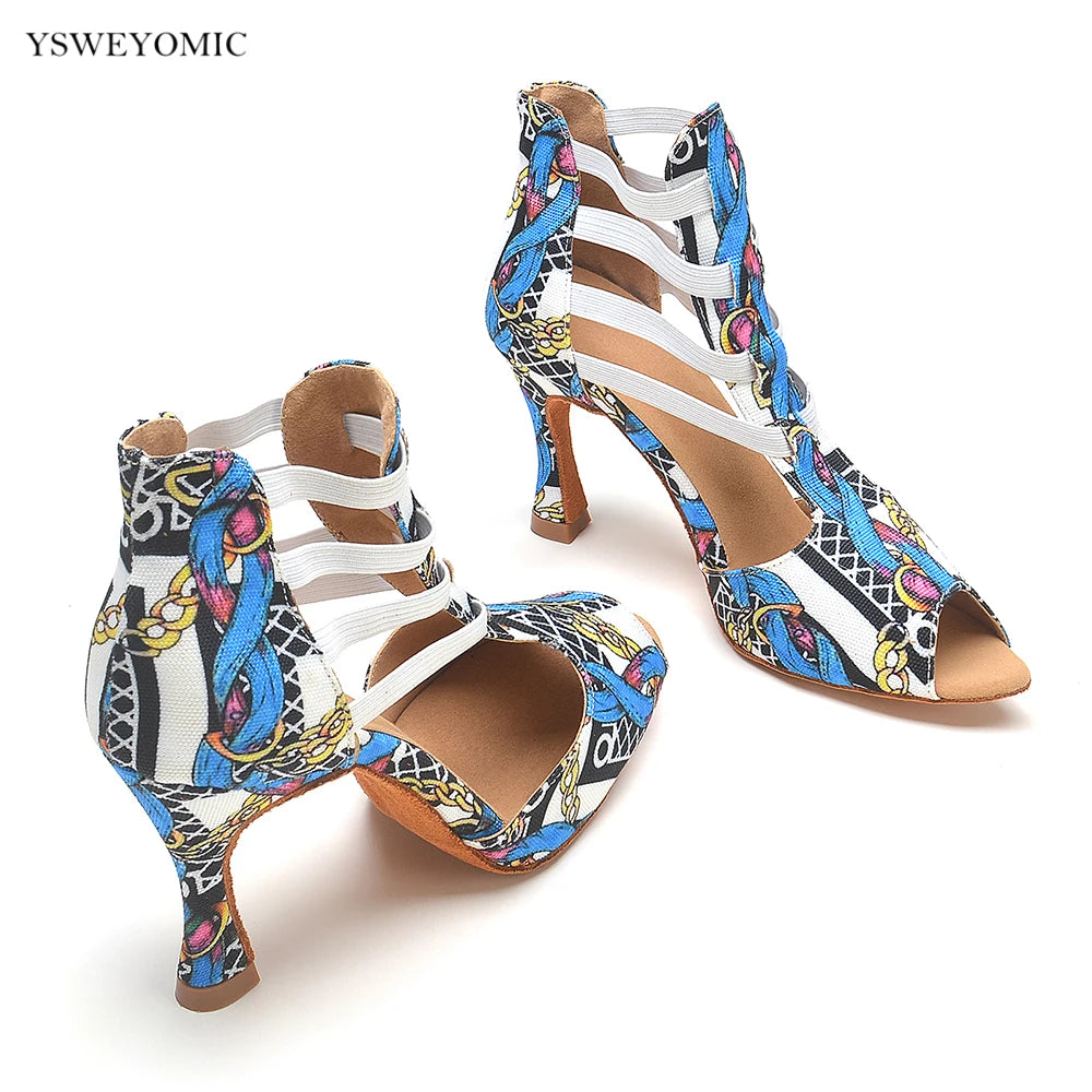 YSWEYOMIC Latin Salsa Dance Shoes 2024 Spring Summer Style Blue different Colors Soft Insole Party Dance Heels Customized Logo