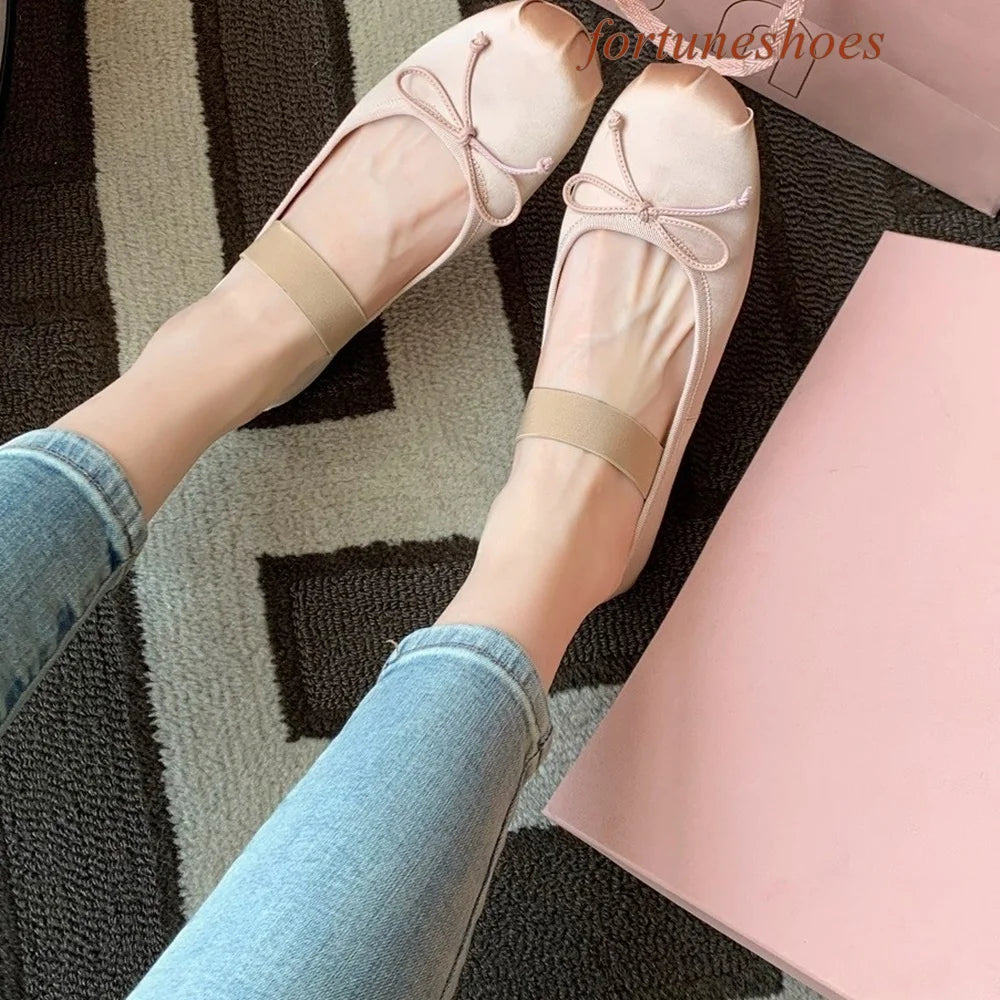 Butterfly Knot Round Toe Solid Women Shoes Shallow Slip On Flat with Shoes Fashion Casual Runway Newest Ballet Comfortable Shoes