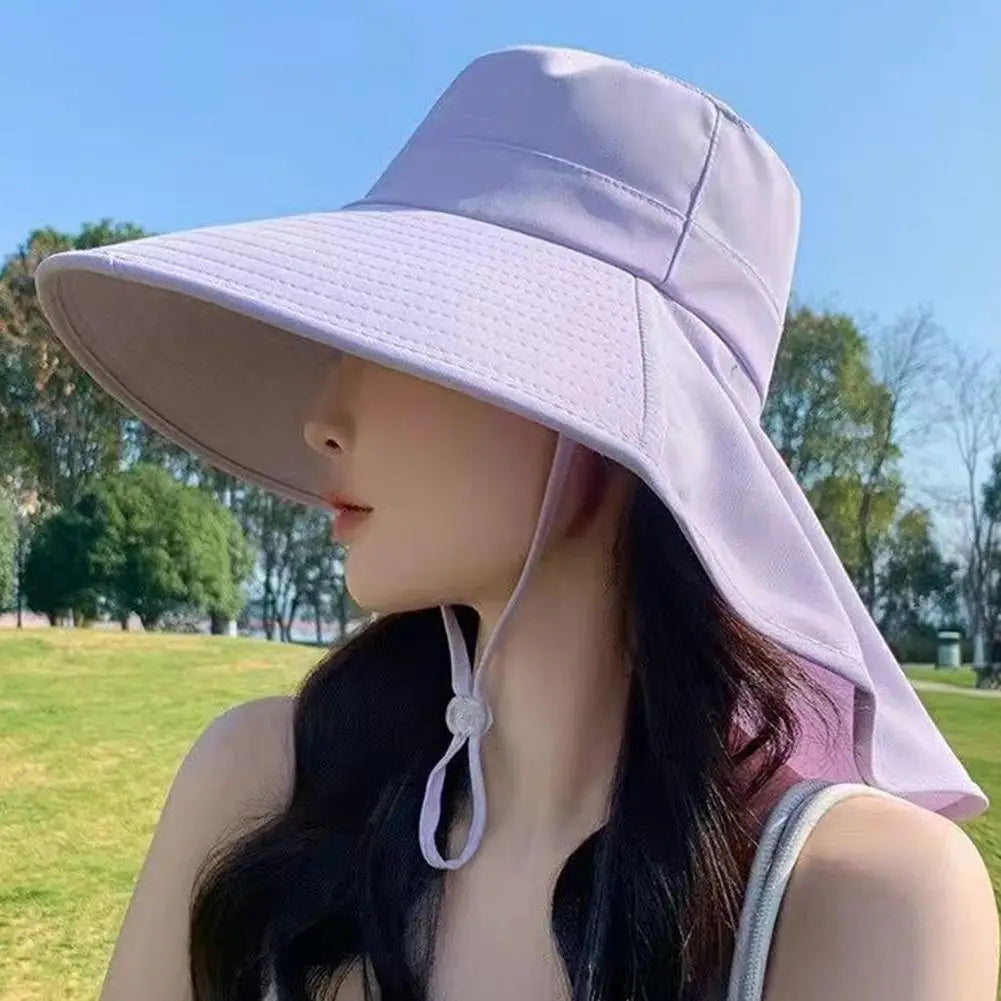 Summer Hats for Women Outdoor UV Anti Neck Protection Sun Visors for Lady Fishing Hiking Wide Brim Shawl Sunscreen Ponytail Cap