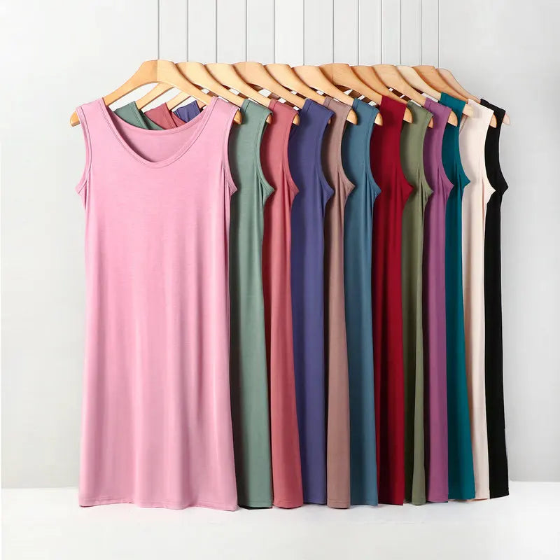 Summer Modal Sleeveless Dress Solid color Tank dress Large size 8XL Mid-Length Bottoming Cami dresses All match