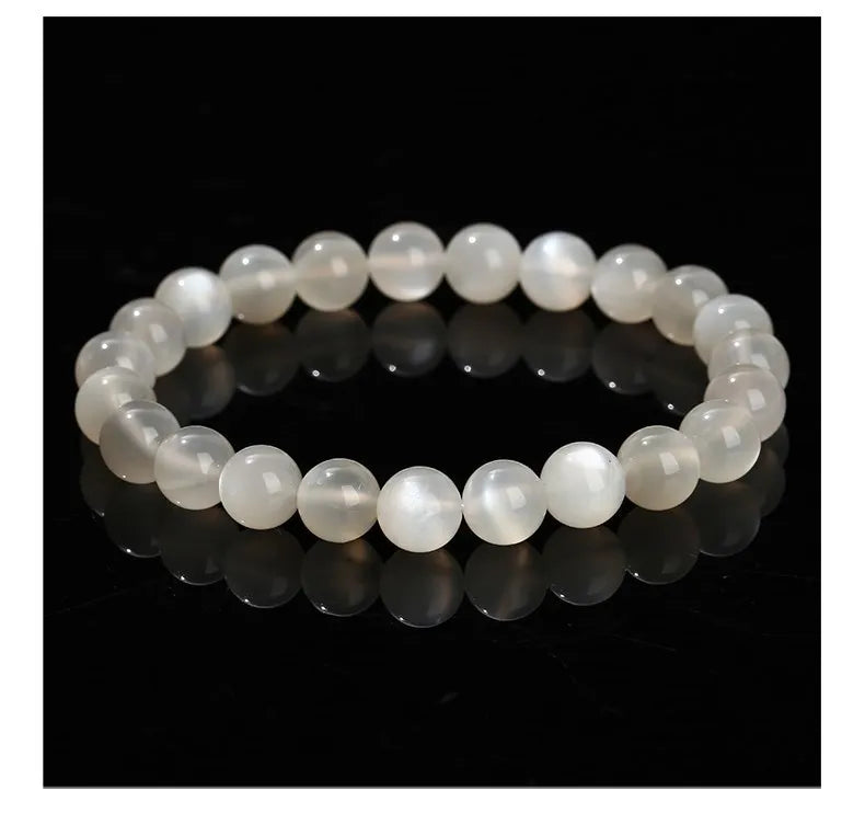 JD Natural Stone White Moonstone Beaded Bracelet Women Fashion Shiny Prayer Yoga Mala Prayer Balance Bangles Girlfriend Gifts