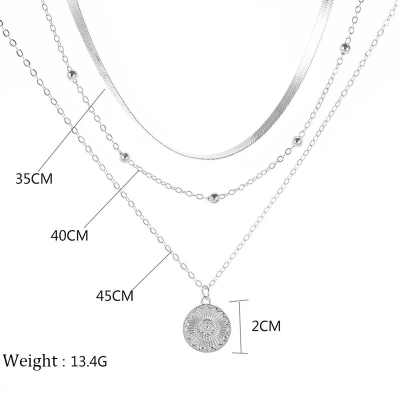 Vintage Necklace for Women on Neck Silver Chain Necklace Bohemian Multilayer Coins Necklace Girls Collier Femme Collares Jewelry