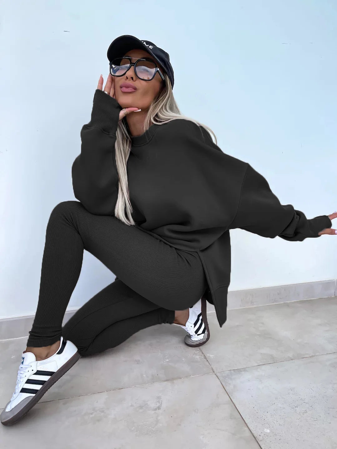 New in Women Tracksuit 2 Piece Sets Autumn Casual Oversized Sweatshirts Slit Fitness Slim High Waist Leggings Hoodie Set Female