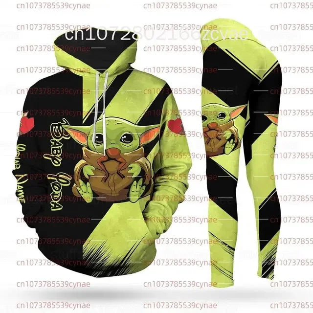 2024 New Disney Yoda Baby 3D Hoodie Women's Hoodie SuitYoda Baby Yoga Pants Sweatpants Fashion Sports Suit