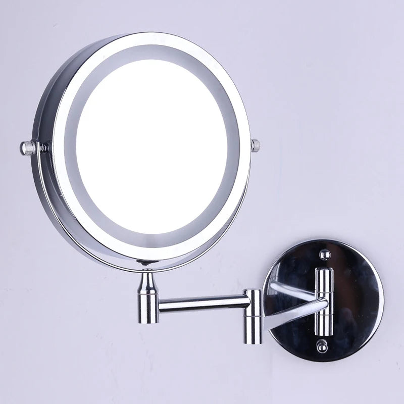 Wall Mounted Folding Arm Extend Bathroom Mirror With LED Light 10X Magnification Double Side Touch Dimming Makeup Mirrors