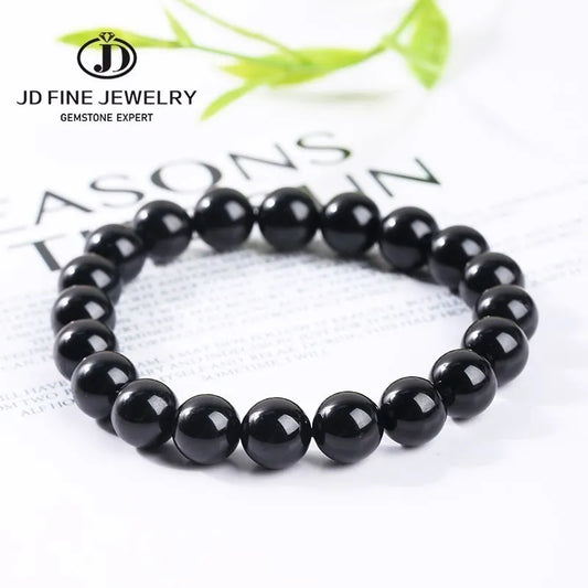 JD Natural Stone 7A Black Tourmaline Bead Bracelets Women Healing Crystals Chakra Yoga Meditation Jewelry Schorl Strand Bangles