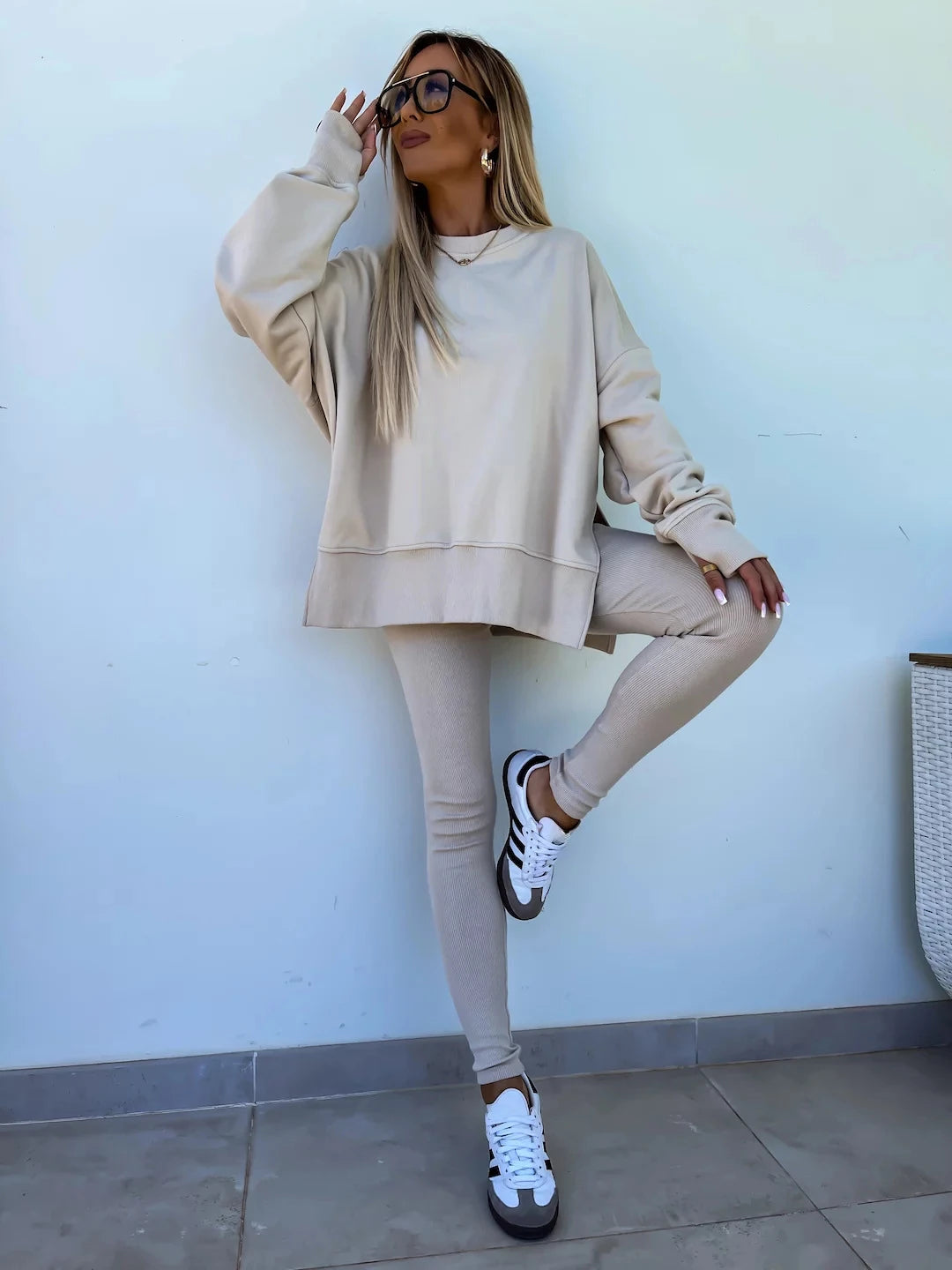 New in Women Tracksuit 2 Piece Sets Autumn Casual Oversized Sweatshirts Slit Fitness Slim High Waist Leggings Hoodie Set Female