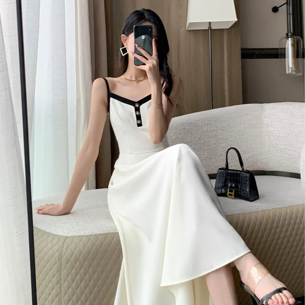 Women Short Coat A-Line Midi Camisole Dresses Spring Elegant 2-Piece Dress Set for Lady Slim Korean New Fashion Female Suit