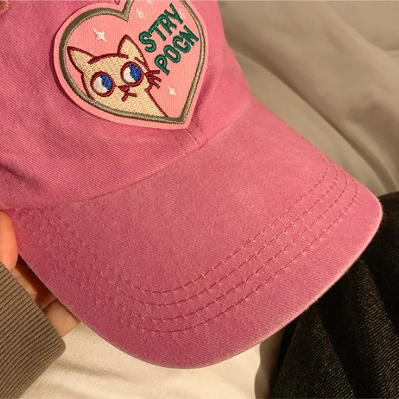 Cute Cat Sweet Pink Love Baseball Cap Female Girl Soft Cotton Adjustable Snapback Hat Fashion Korean Kawaii Sport Sun Visor Caps