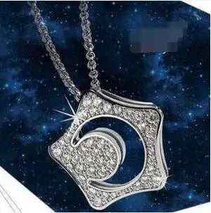 Star hollow moon shine rhinestones crystal necklace weater chain fashion jewelry dropshipping quality birthday girls lover gifts