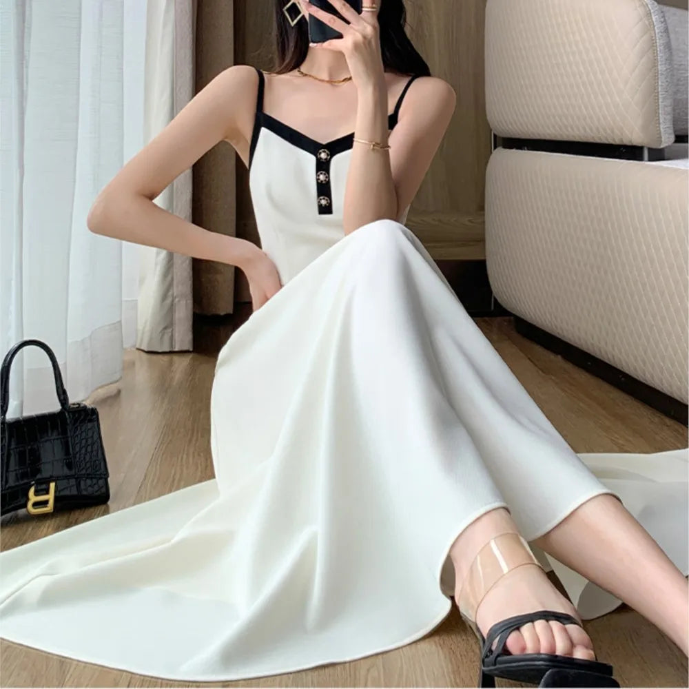 Women Short Coat A-Line Midi Camisole Dresses Spring Elegant 2-Piece Dress Set for Lady Slim Korean New Fashion Female Suit