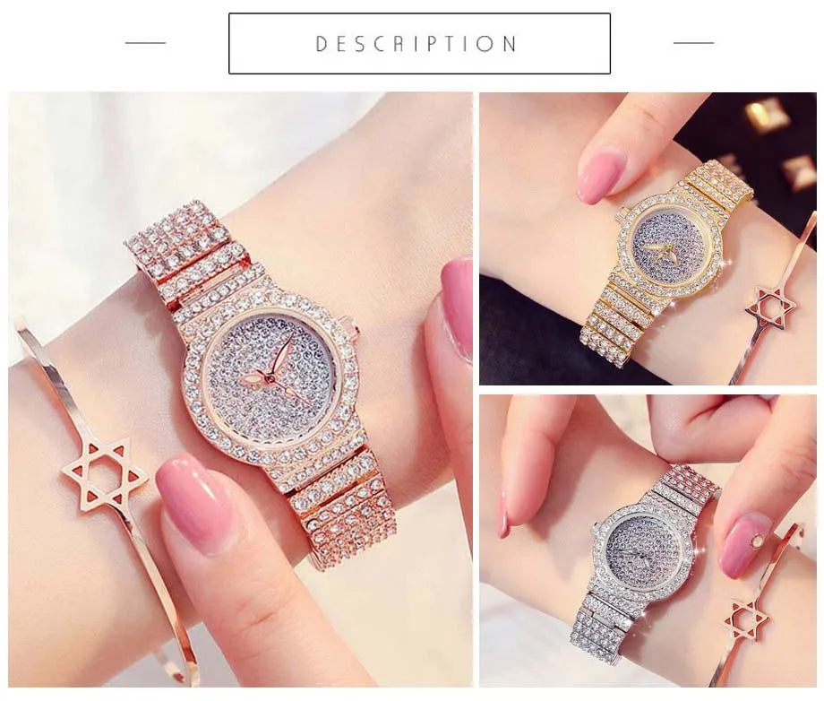 Luxury Female Quartz Watch Women Watches Luxury 18K Gold Watch Fashion Calender Lady Diamond Watch Female Quartz Wristwatch Hour