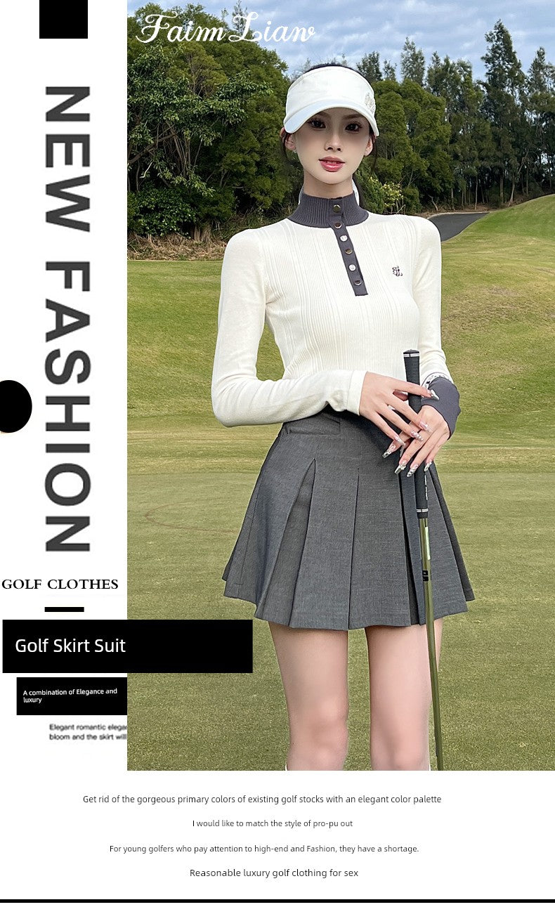 South Korea FL Golf Clothing Women's Suit Summer Autumn and Winter Long-Sleeved Shirt Pleated Skirt Silm Golf Women's Clothing