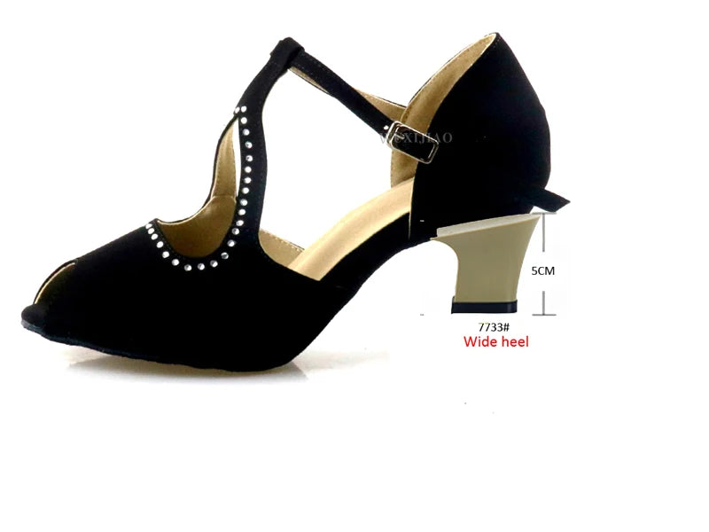 WUXIJIAO Suede Style Ballroom Dance Shoes Women with Black Party ladieslatin dance shoes black Women Latin Dance Shoes