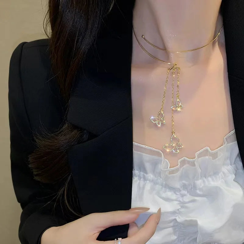 French Short Clavicle Chain New Flower Fairy Light Luxury Minority Design Temperament Pearl Tassel NecklaceTrendy Girl Gifts