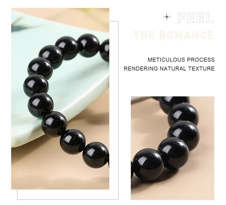 JD Natural Stone 7A Black Tourmaline Bead Bracelets Women Healing Crystals Chakra Yoga Meditation Jewelry Schorl Strand Bangles