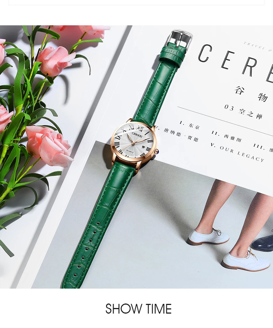 CHENXI Leather Quartz Ladies Watches Top Brand Luxury Casual Watch for Women Waterproof Fashion Leather Analog Womens Wristwatch