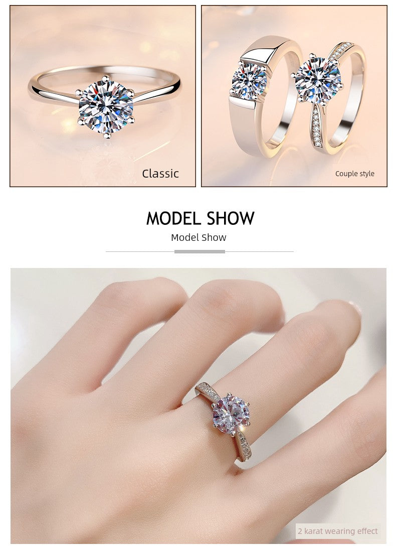 Genuine Goods D Color Moissanite Ring Diamond 1 Karat Diamond Ring Couple Couple Rings Men and Women's One Pair Proposal Wedding Gift for Girlfriend