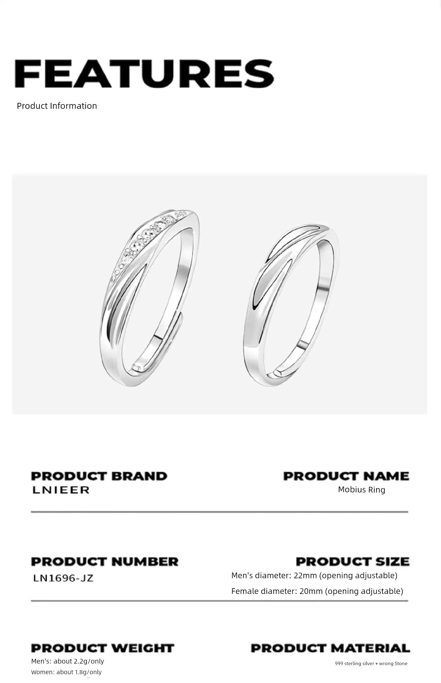 Mobius Sterling Silver Female Couple Rings Boyfriend 520 Gift