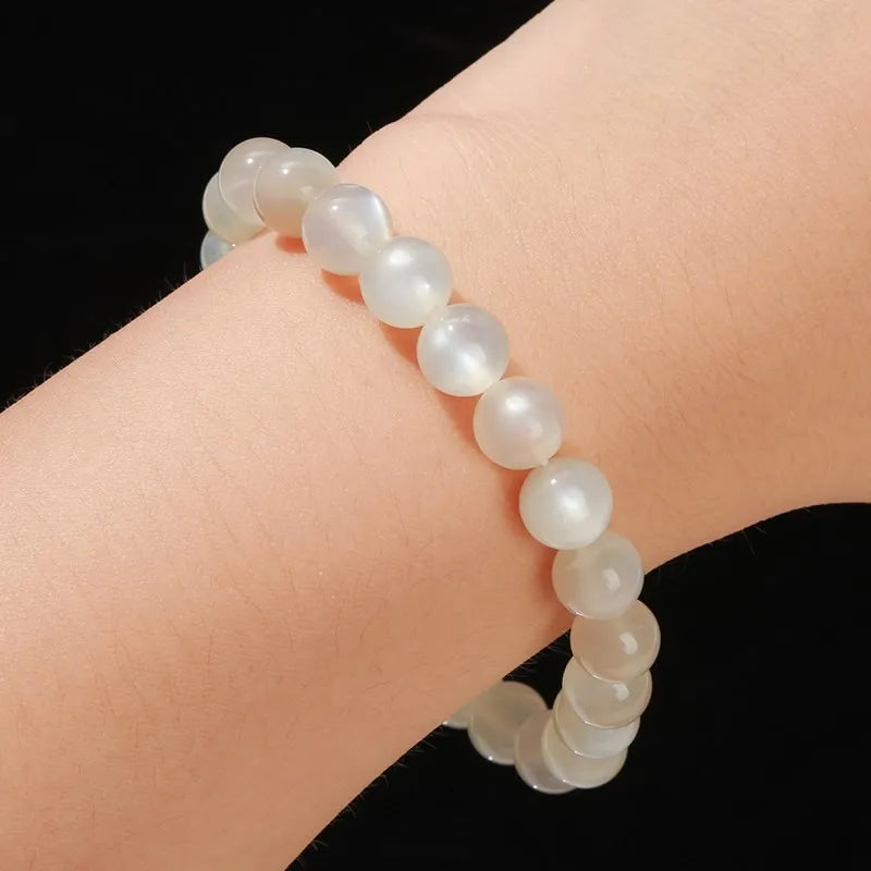 JD Natural Stone White Moonstone Beaded Bracelet Women Fashion Shiny Prayer Yoga Mala Prayer Balance Bangles Girlfriend Gifts