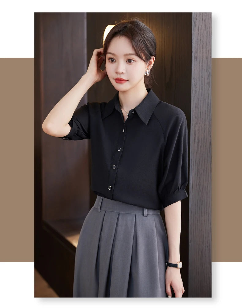 AIyssa-Women's Mid-Sleeve Shirt, Professional Fashion, Elegant Temperament, Spring and Summer, New, 2024